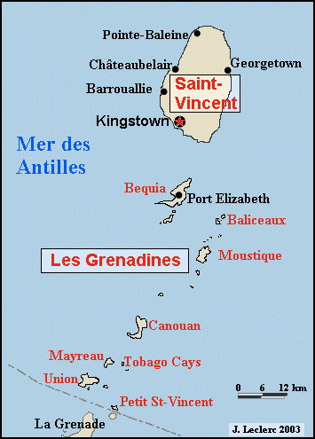 Carte St Vincent et Iles Grenadines